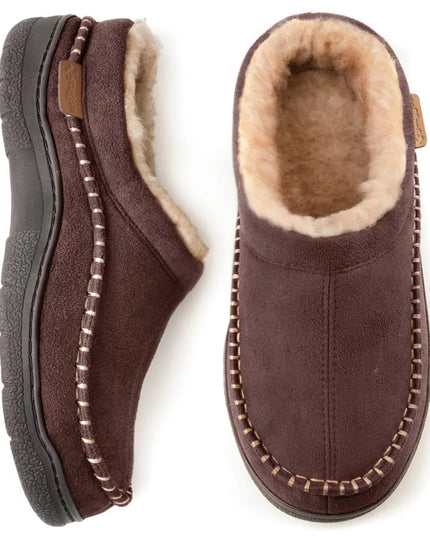 Men's Moccasin Slippers with Plush Collar and Thick Sole