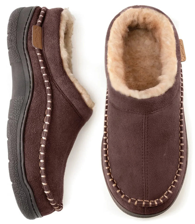 Men's Moccasin Slippers with Plush Collar and Thick Sole