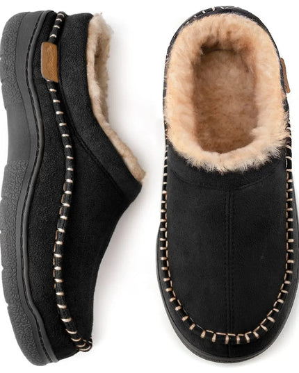 Men's Moccasin Slippers with Plush Collar and Thick Sole