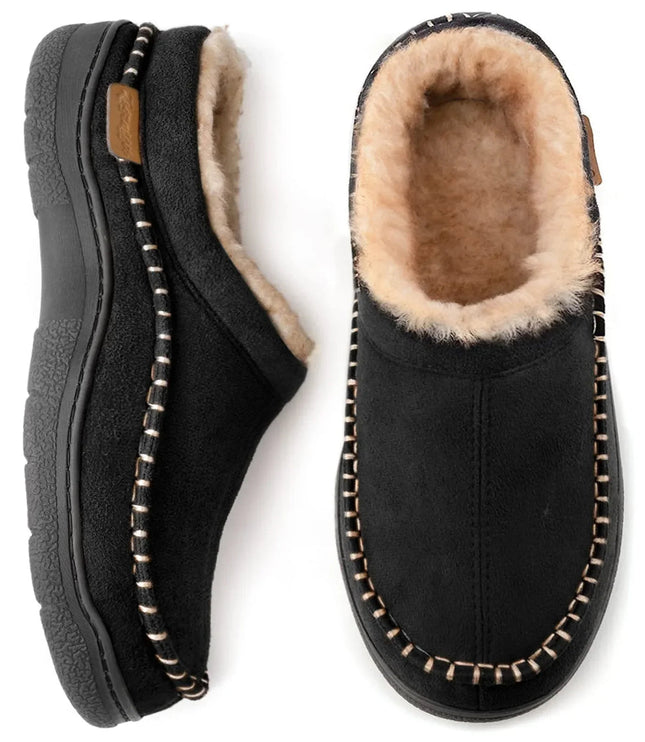 Men's Moccasin Slippers with Plush Collar and Thick Sole