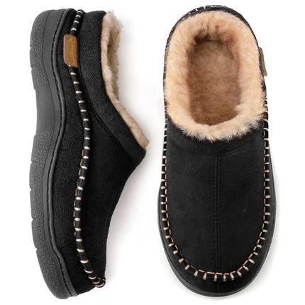 Men's Moccasin Slippers with Plush Collar and Thick Sole