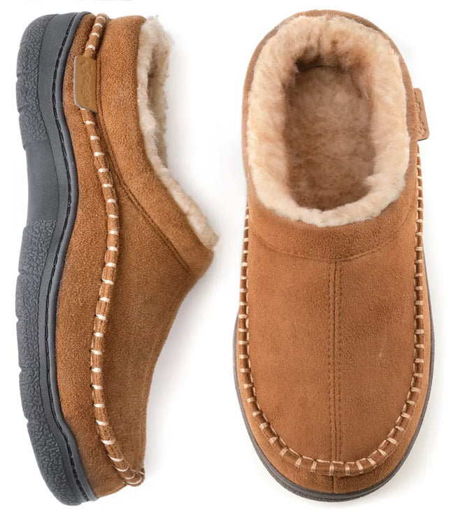 Men's Moccasin Slippers with Plush Collar and Thick Sole