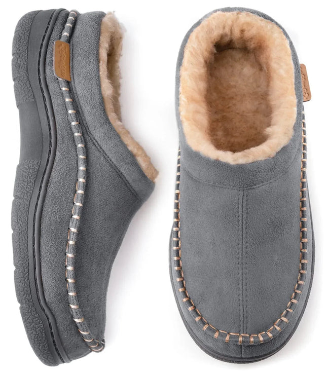 Men's Moccasin Slippers with Plush Collar and Thick Sole