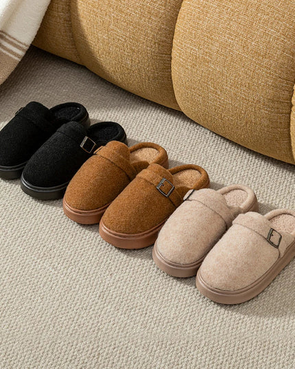 Men's Mule Slippers with Instep Strap and Plush Lining