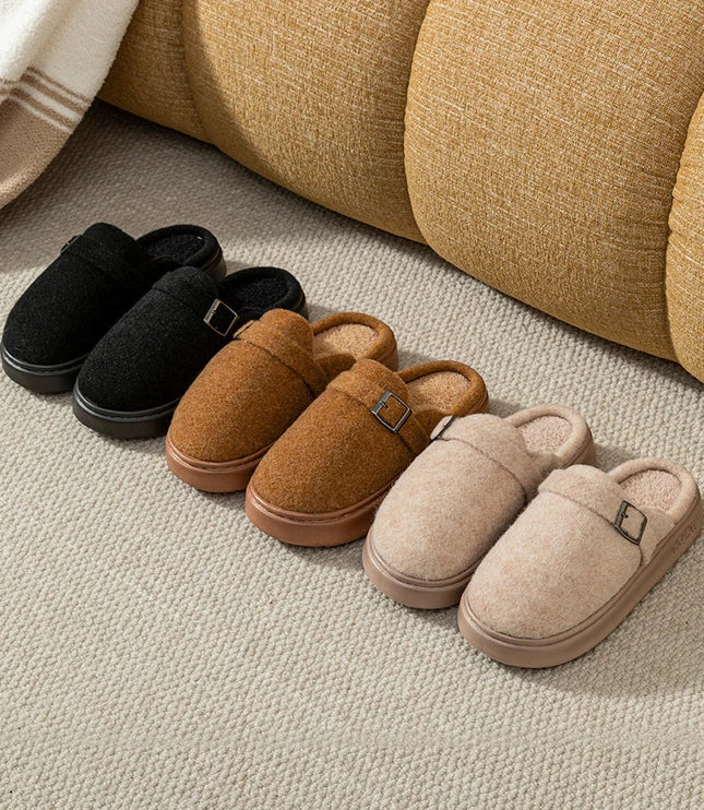 Men's Mule Slippers with Instep Strap and Plush Lining