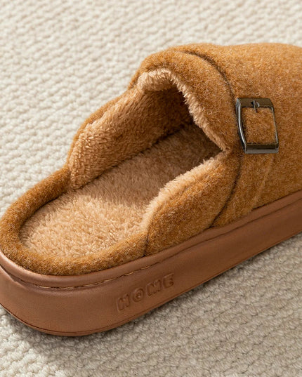 Men's Mule Slippers with Instep Strap and Plush Lining