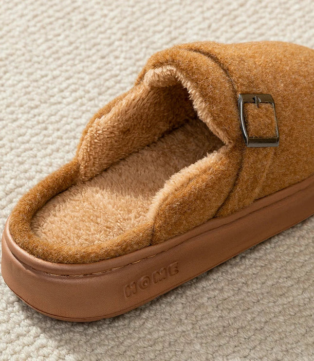 Men's Mule Slippers with Instep Strap and Plush Lining
