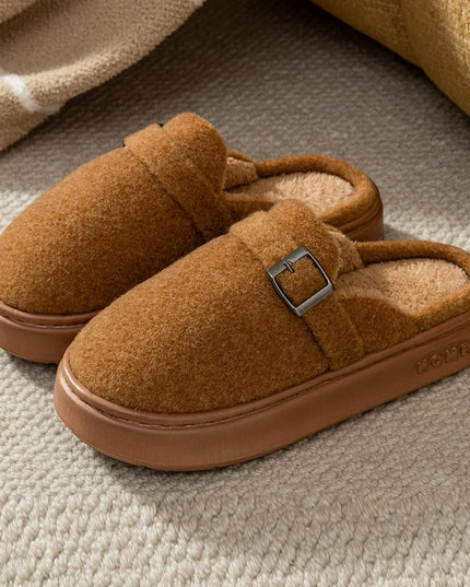 Men's Mule Slippers with Instep Strap and Plush Lining
