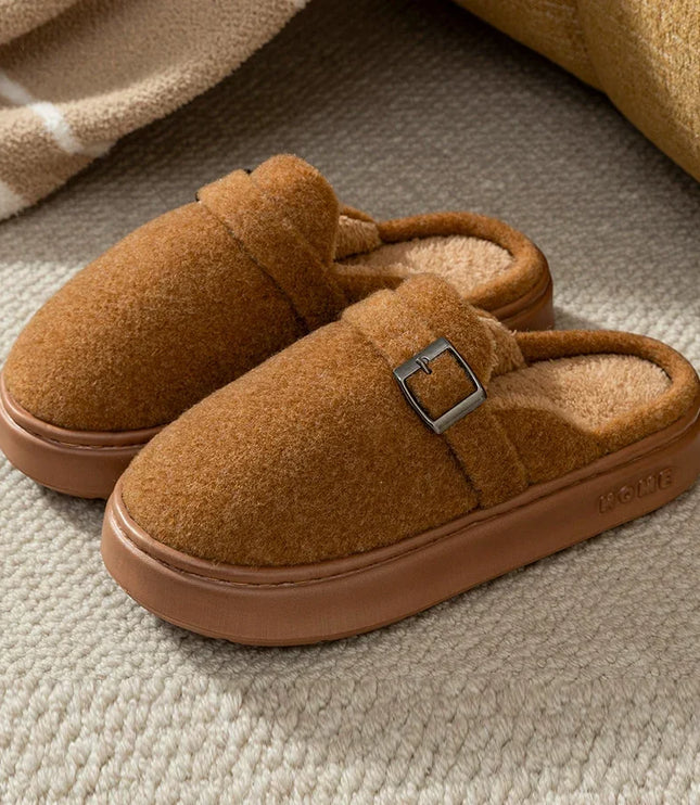 Men's Mule Slippers with Instep Strap and Plush Lining