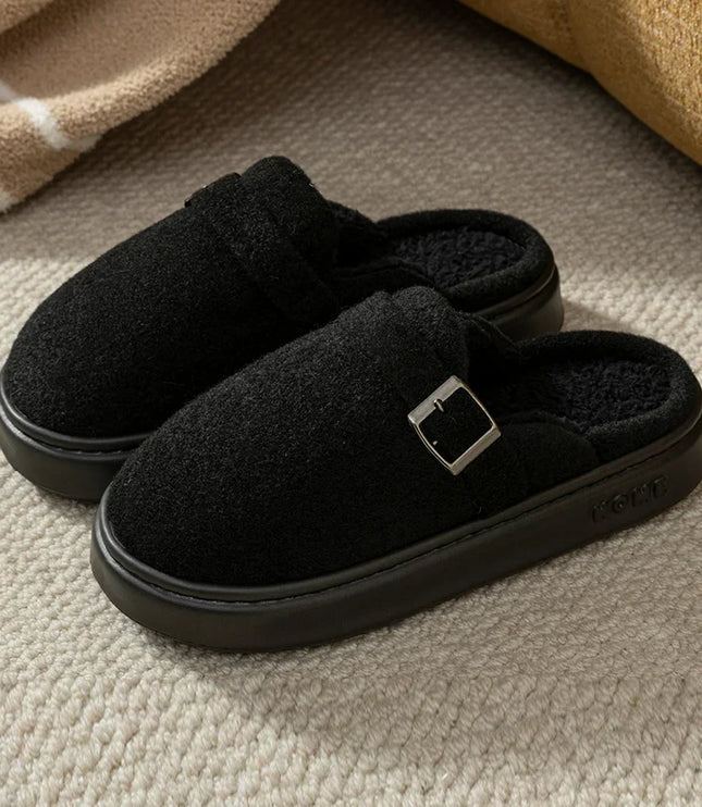 Men's Mule Slippers with Instep Strap and Plush Lining