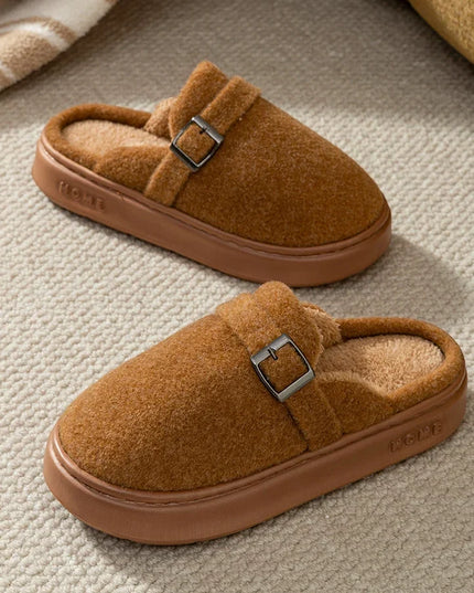 Men's Mule Slippers with Instep Strap and Plush Lining