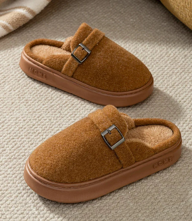 Men's Mule Slippers with Instep Strap and Plush Lining