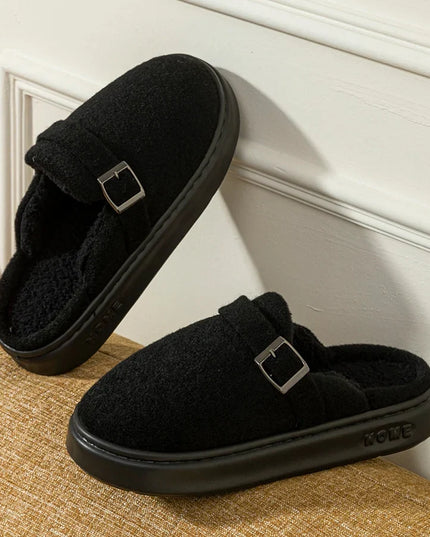 Men's Mule Slippers with Instep Strap and Plush Lining