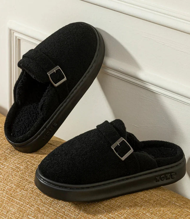Men's Mule Slippers with Instep Strap and Plush Lining