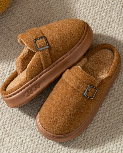Men's Mule Slippers with Instep Strap and Plush Lining
