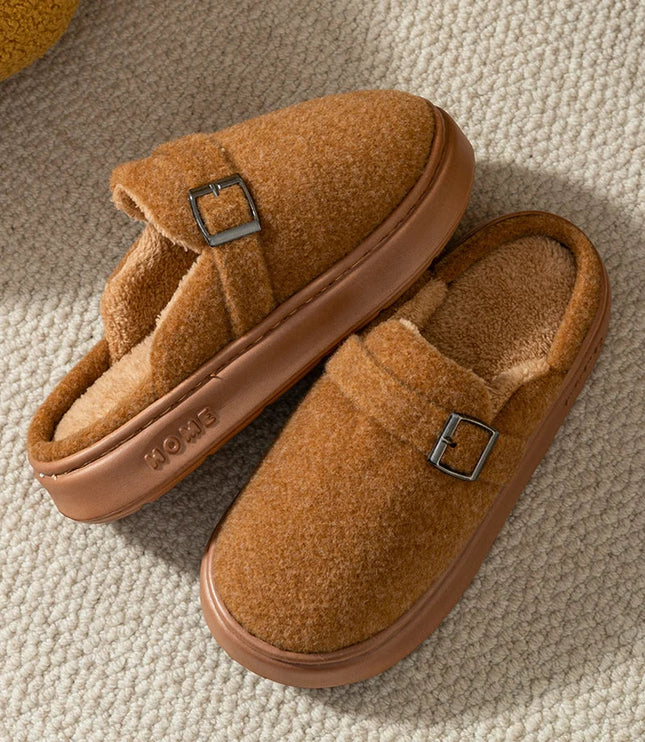 Men's Mule Slippers with Instep Strap and Plush Lining