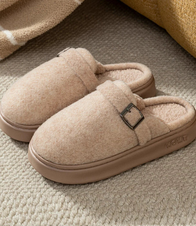 Men's Mule Slippers with Instep Strap and Plush Lining