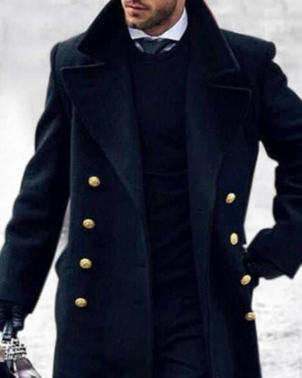 Manteau Long à Double Boutonnage avec Col Revers pour Hommes | Idéal pour les Journées Fraîches