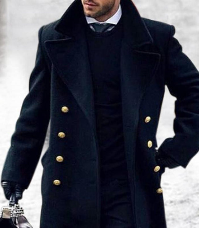 Manteau Long à Double Boutonnage avec Col Revers pour Hommes | Idéal pour les Journées Fraîches