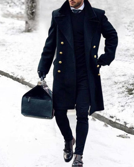 Manteau Long à Double Boutonnage avec Col Revers pour Hommes | Idéal pour les Journées Fraîches