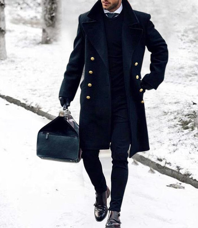 Manteau Long à Double Boutonnage avec Col Revers pour Hommes | Idéal pour les Journées Fraîches