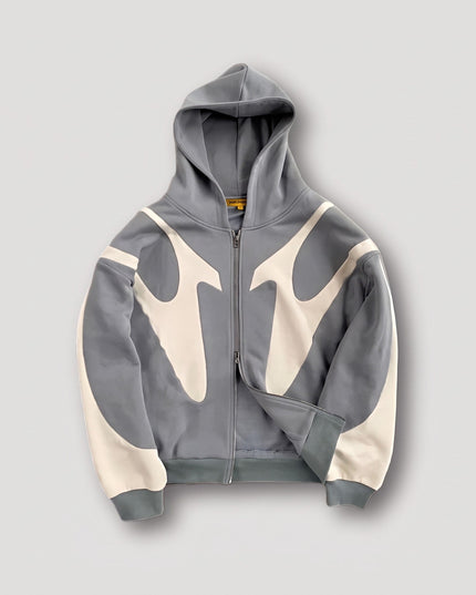 Men's Oversized Zip Up Hoodie with Contrast Panels