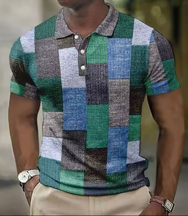 Polo de punto con mangas cortas y cuello en contraste para hombre con diseño patchwork