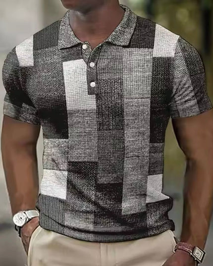 Polo de punto con mangas cortas y cuello en contraste para hombre con diseño patchwork
