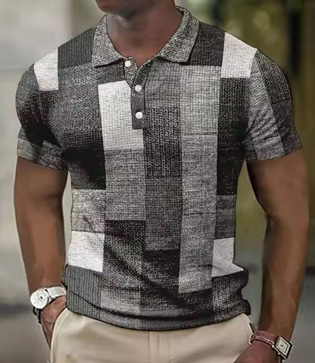 Polo de punto con mangas cortas y cuello en contraste para hombre con diseño patchwork