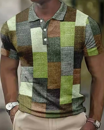 Polo de punto con mangas cortas y cuello en contraste para hombre con diseño patchwork
