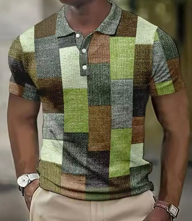 Polo de punto con mangas cortas y cuello en contraste para hombre con diseño patchwork