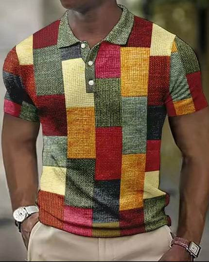 Polo de punto con mangas cortas y cuello en contraste para hombre con diseño patchwork
