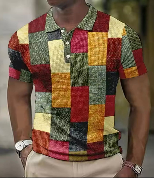 Polo de punto con mangas cortas y cuello en contraste para hombre con diseño patchwork