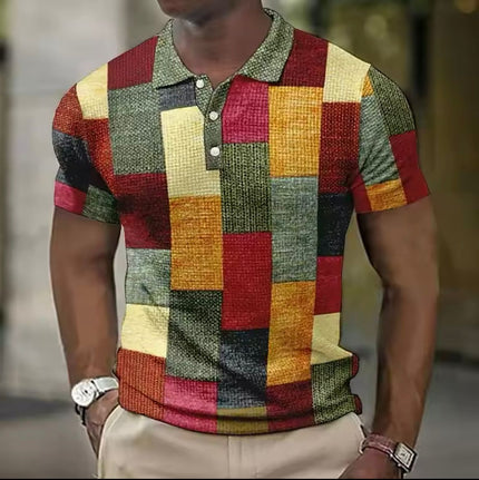 Polo de punto con mangas cortas y cuello en contraste para hombre con diseño patchwork