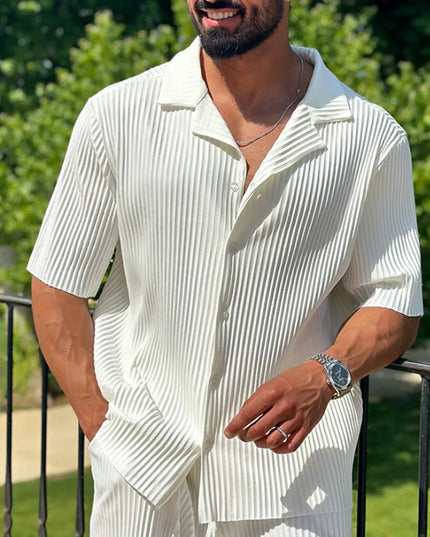 Ensemble d'été pour homme en deux pièces avec col camp plissé