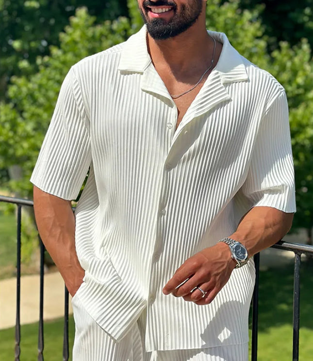 Ensemble d'été pour homme en deux pièces avec col camp plissé