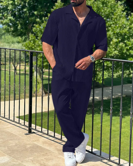 Ensemble d'été pour homme en deux pièces avec col camp plissé