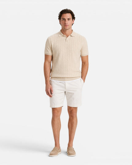 Men's Polo Collar Short Sleeve Cable Knitted Jumper
