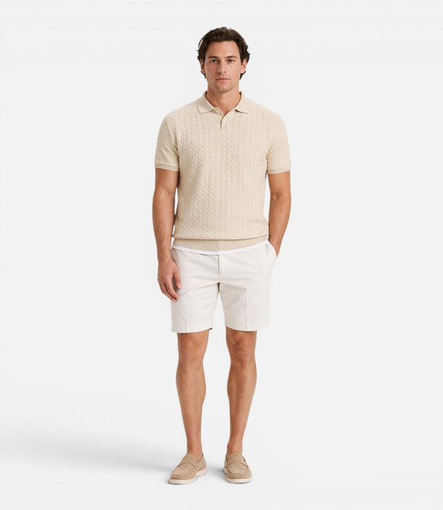 Men's Polo Collar Short Sleeve Cable Knitted Jumper