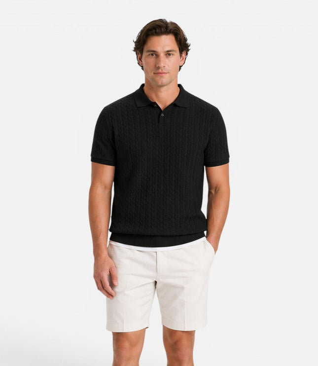 Men's Polo Collar Short Sleeve Cable Knitted Jumper