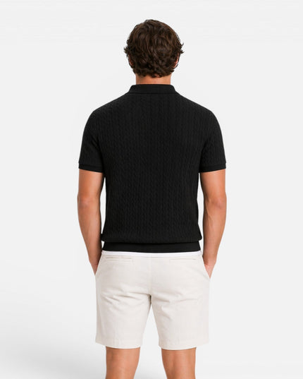 Men's Polo Collar Short Sleeve Cable Knitted Jumper