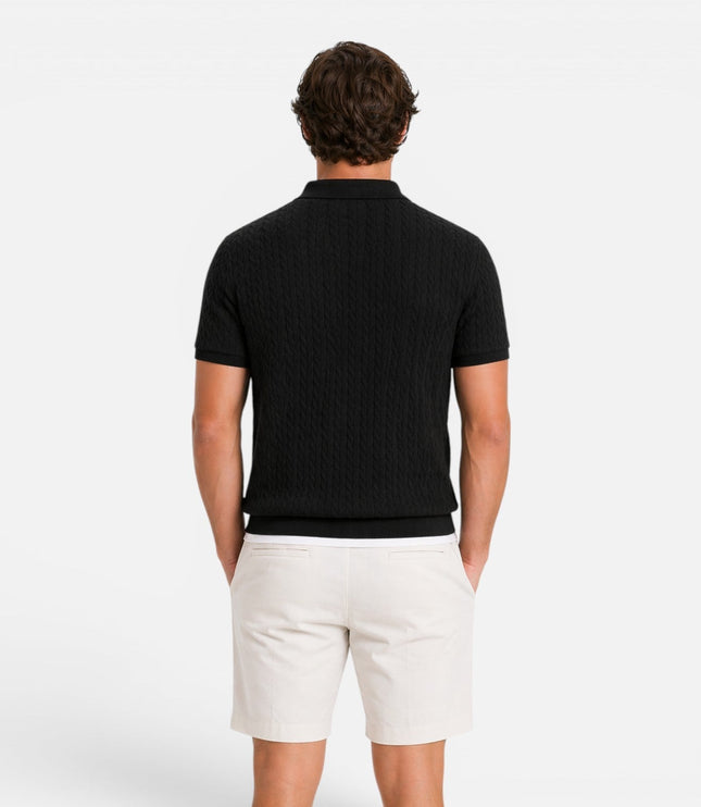 Men's Polo Collar Short Sleeve Cable Knitted Jumper