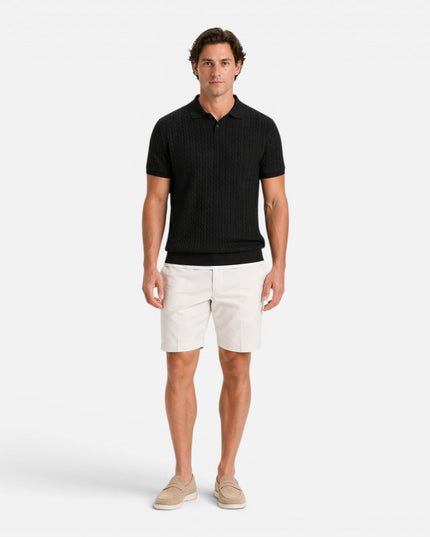 Men's Polo Collar Short Sleeve Cable Knitted Jumper