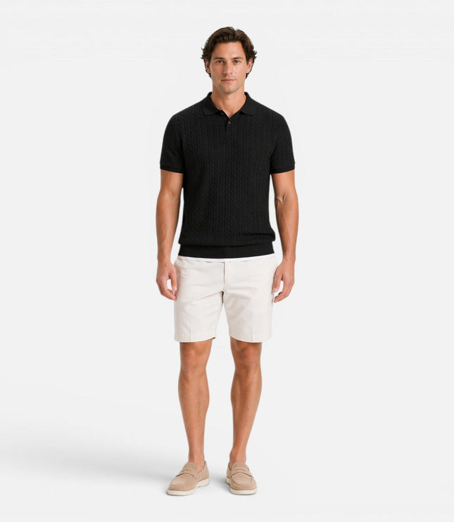 Men's Polo Collar Short Sleeve Cable Knitted Jumper