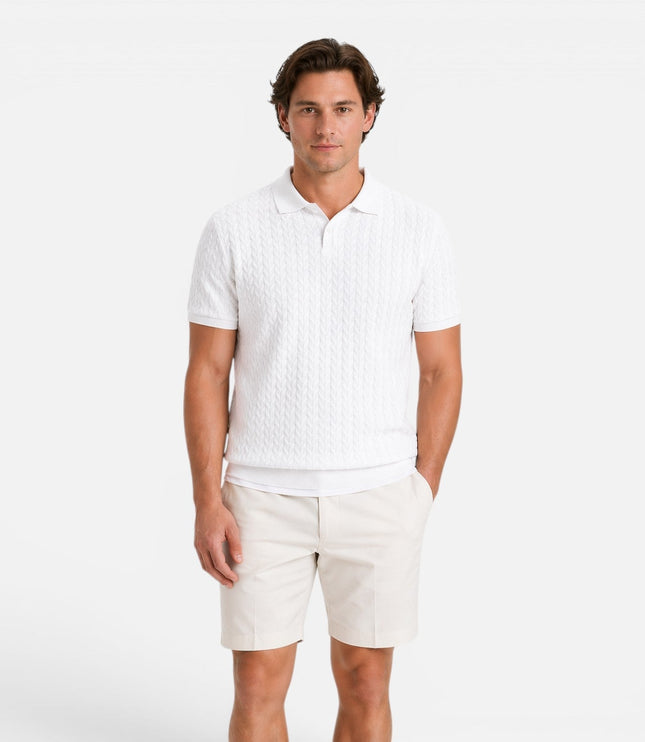 Men's Polo Collar Short Sleeve Cable Knitted Jumper