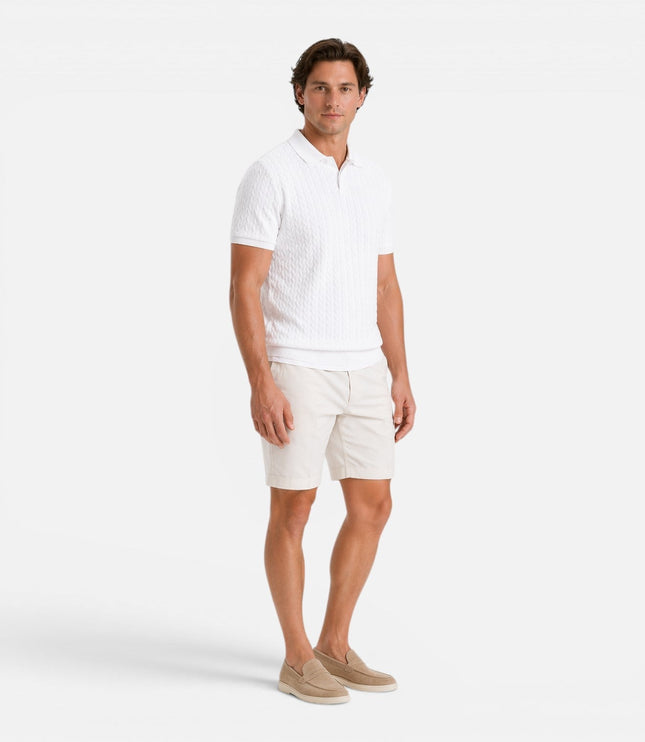 Men's Polo Collar Short Sleeve Cable Knitted Jumper