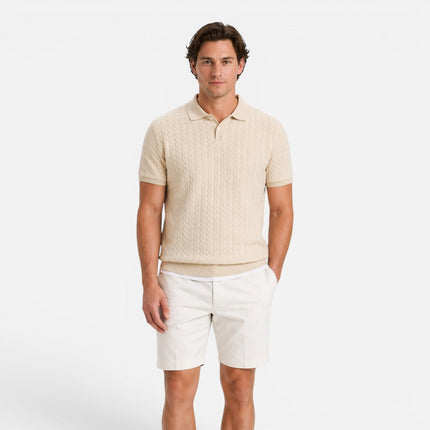 Men's Polo Collar Short Sleeve Cable Knitted Jumper
