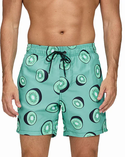 Pantalones cortos de baño estampados de hombre con bolsillos y cordón de secado rápido