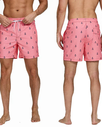 Pantalones cortos de baño estampados de hombre con bolsillos y cordón de secado rápido