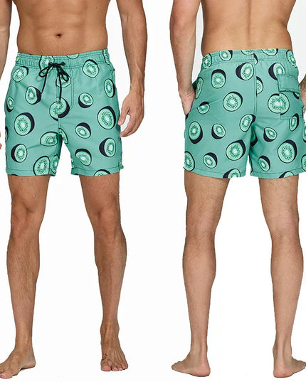 Pantalones cortos de baño estampados de hombre con bolsillos y cordón de secado rápido